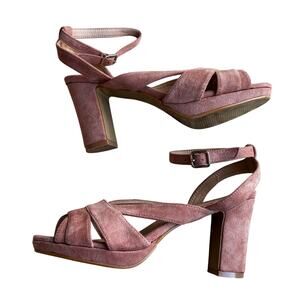 Katlui platform high heel sandals buff rose suede uppers ankle straps EU 39